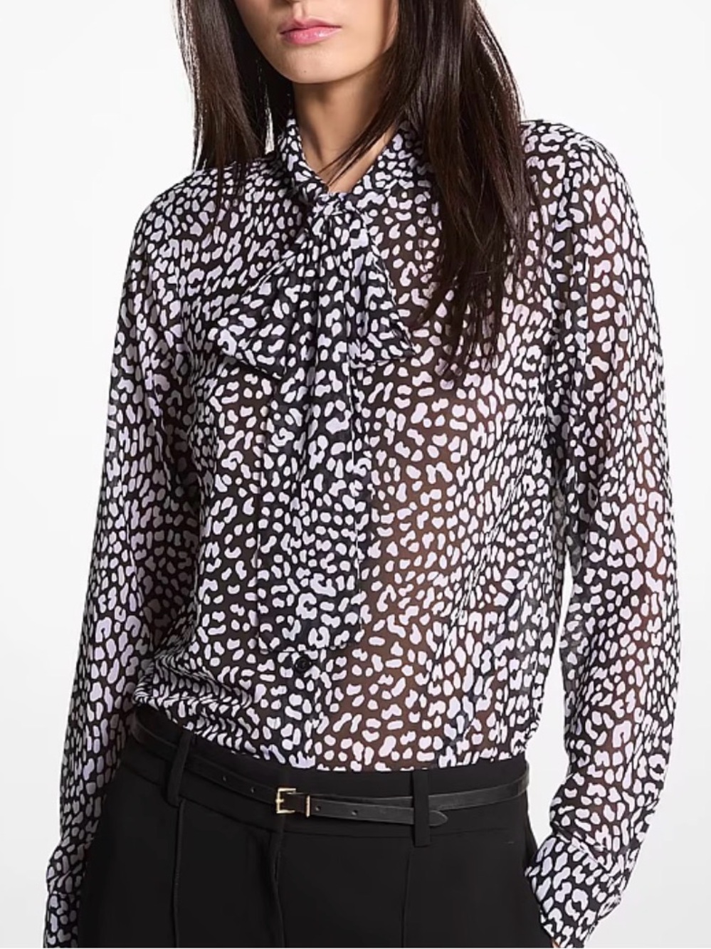 Michael Kors Graphic Leopard Print Georgette Tie-Neck Blouse